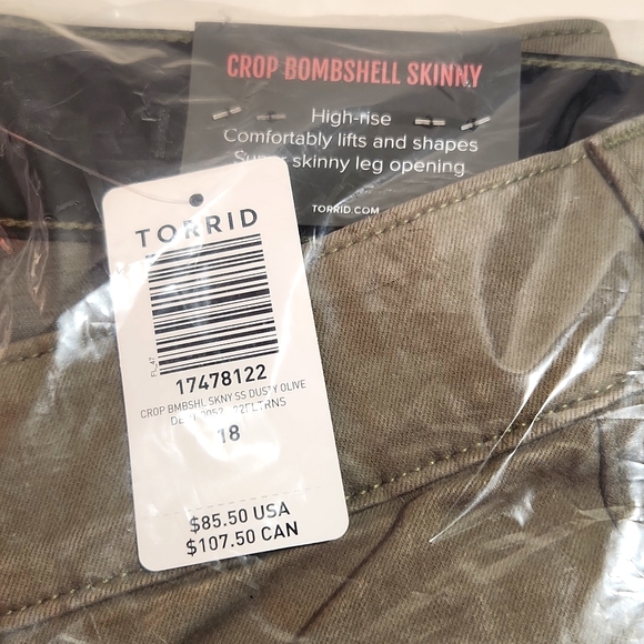 ❤️NWT VINTAGE TORRID JEAN CROP BOMBSHELL SKINNY SUPER SOFT HIGH-RISE DUSTY OLIVE - Picture 3 of 13